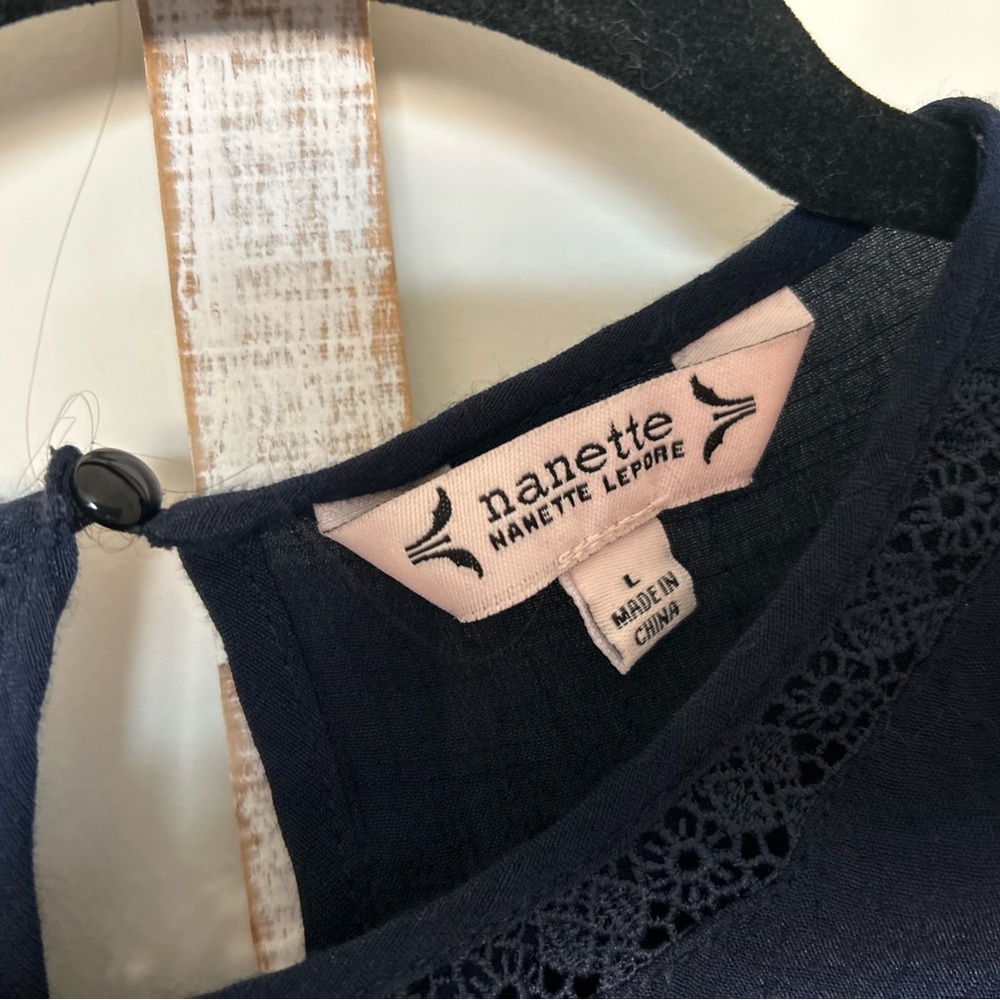 Nanette Lepore Dark Blue Blouse with Lace Accents - Picture 4 of 6